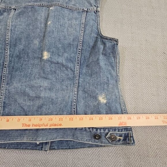 Turo by Vince Camuto Denim Vest Women's Medium Distressed Streetwear Y2K Blue - Picture 13 of 14